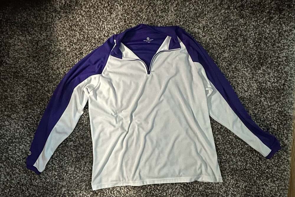 Holloway Men's Purple and White Long Sleeve Quarter-Zip Athletic Pullover Shirt